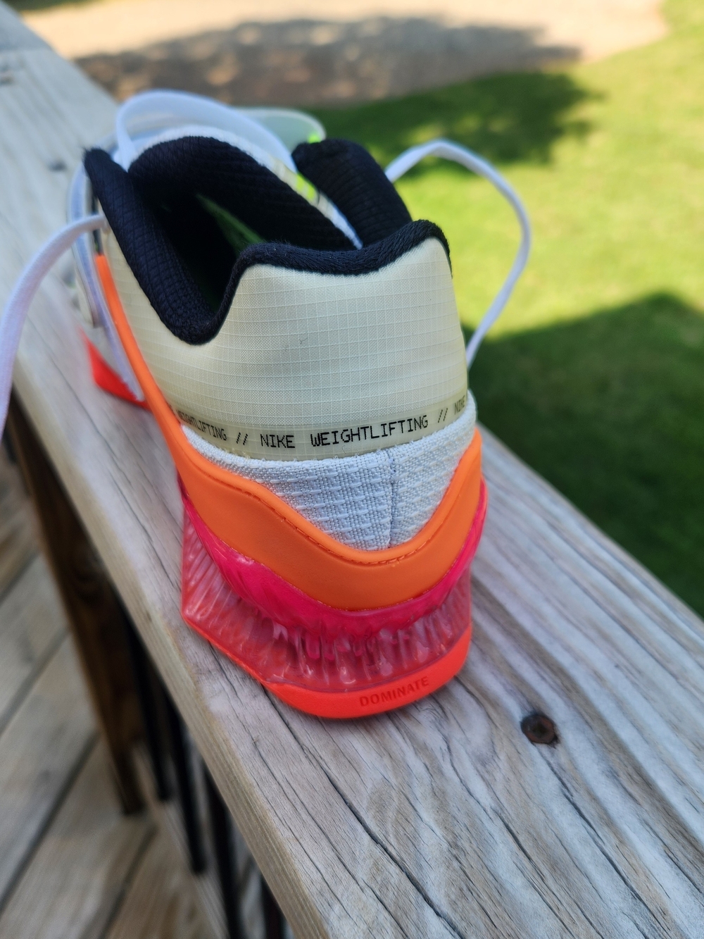 Nike Mens Weightlifting White Sneakers with Neon Orange and Pink Trim - Picture 10 of 12